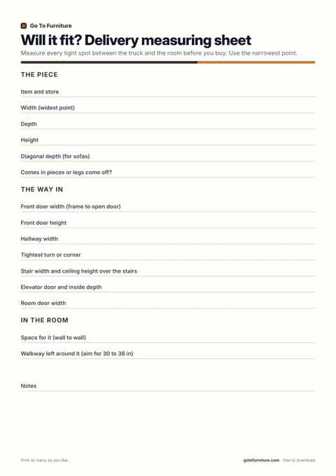 Will it fit? Delivery measuring sheet